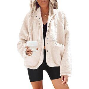 Womens Fuzzy Fleece Jacket Button Down Sherpa Coats Casual Winter Warm Outerwear